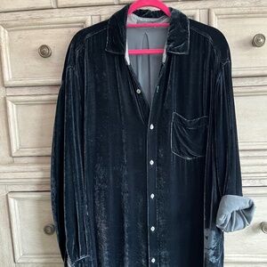 CP Shades -TEAL- Velvet Tunic Long Button Front Blouse Rayon Silk Size XL